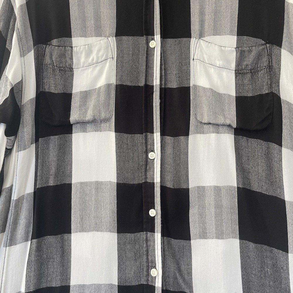Stylus Plaid Button Down Shirt Womens XL Black White‎ Rayon Buffalo Check - Picture 4 of 8